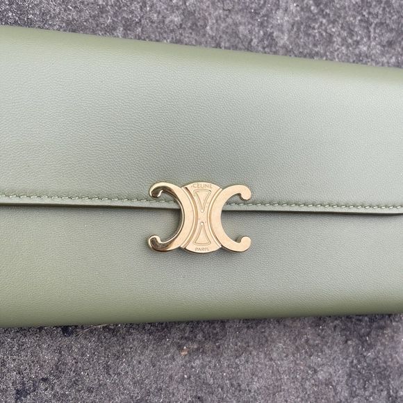CELINE LARGE WALLET TRIOMPHE IN SHINY CALFSKIN DARK OLIVE Box And Dust Bag - Picture 3 of 16